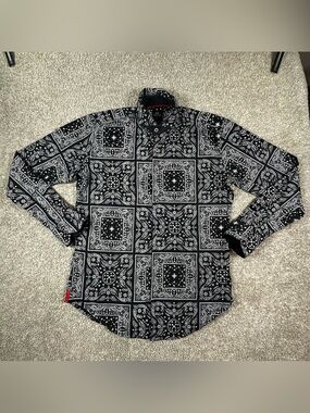 Sloane 044 Men's Size 4 Black White Bandana Patchwork Paisley Long Sleeve Shirt